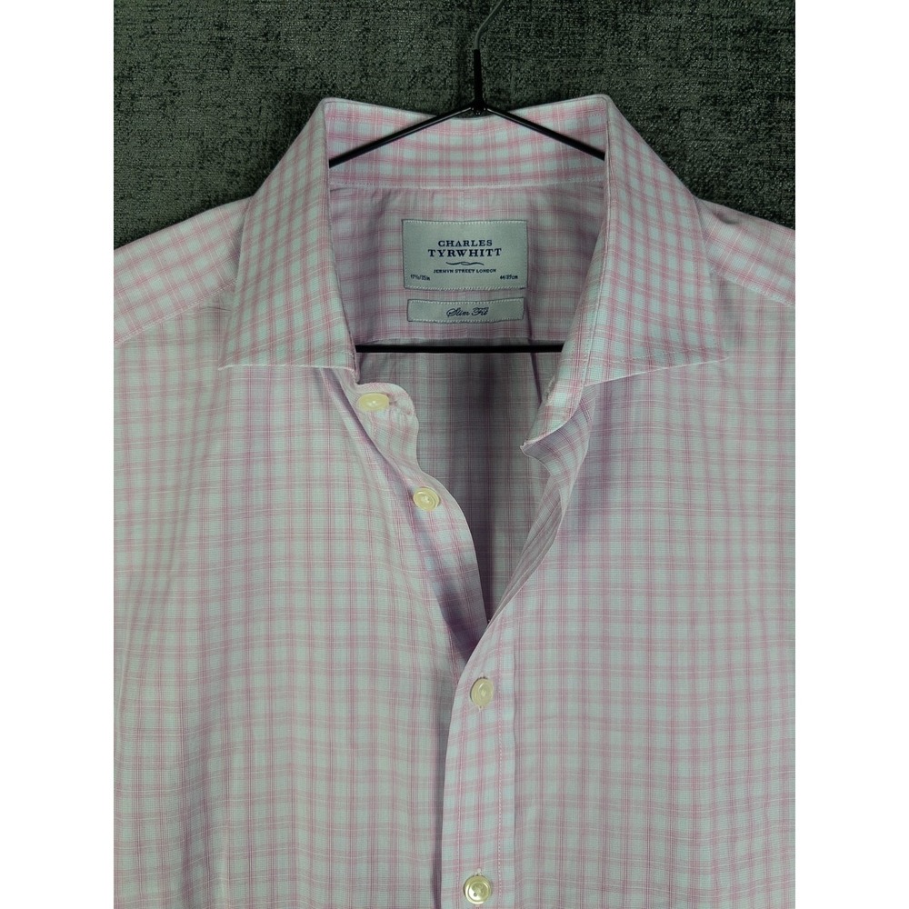 Charles Tyrwhitt Slim Fit Shirt Mens 17.5/35 Gingham Casual Button Up